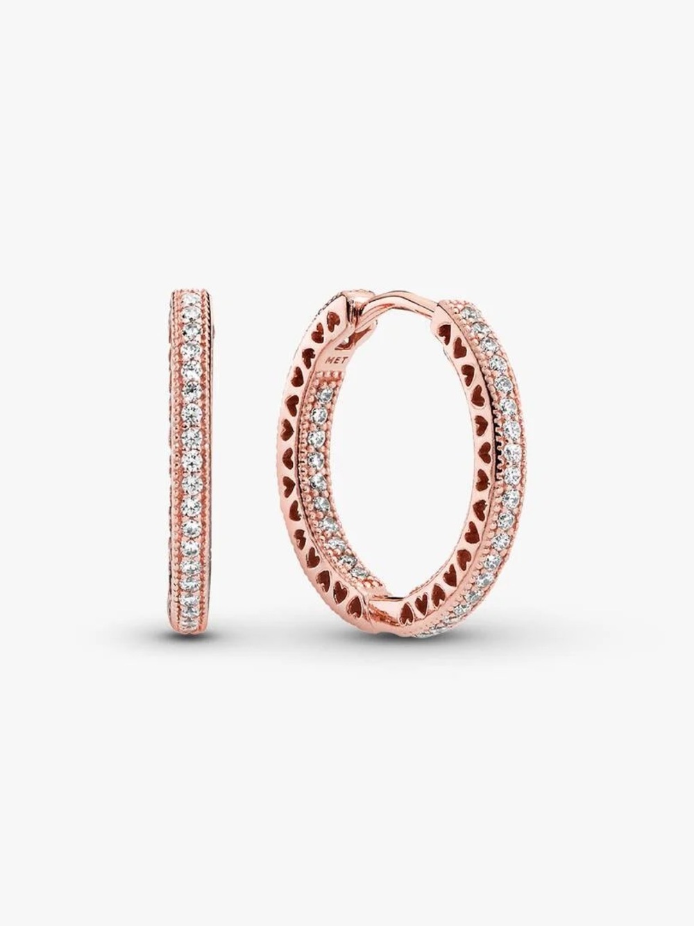 Authentic Pandora Rose Gold Heart-Detail Pavé Hoop Earrings NWOT